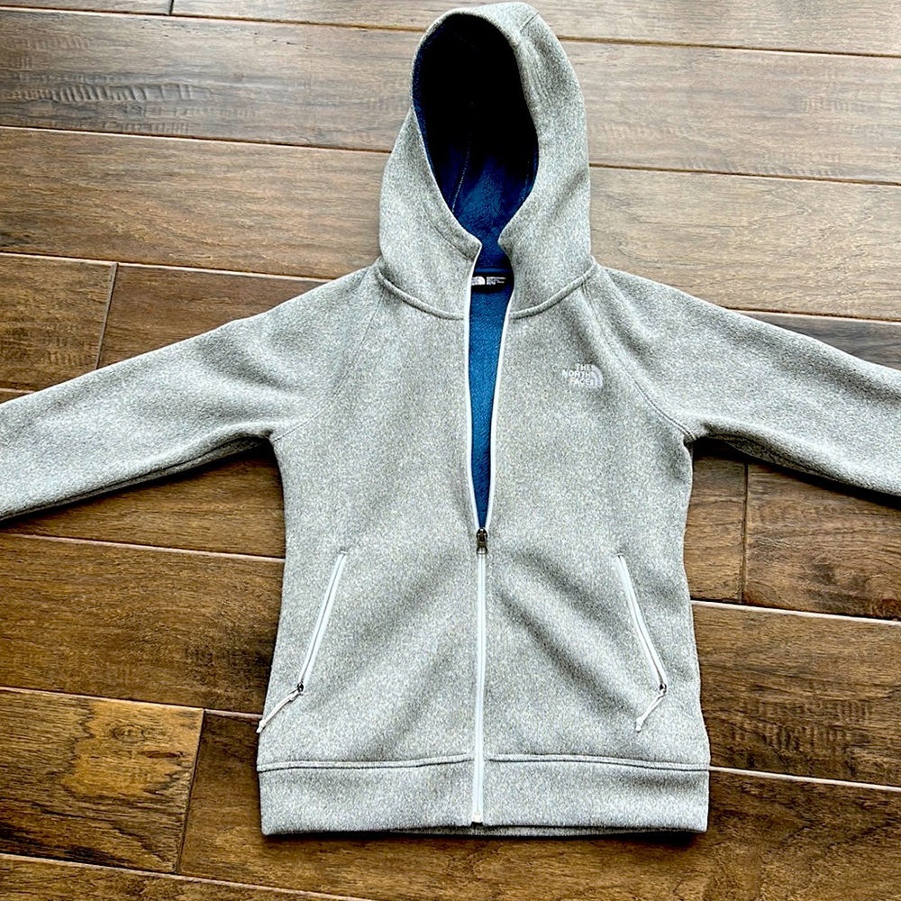 The North Face knit hooded zip up with fur lining
